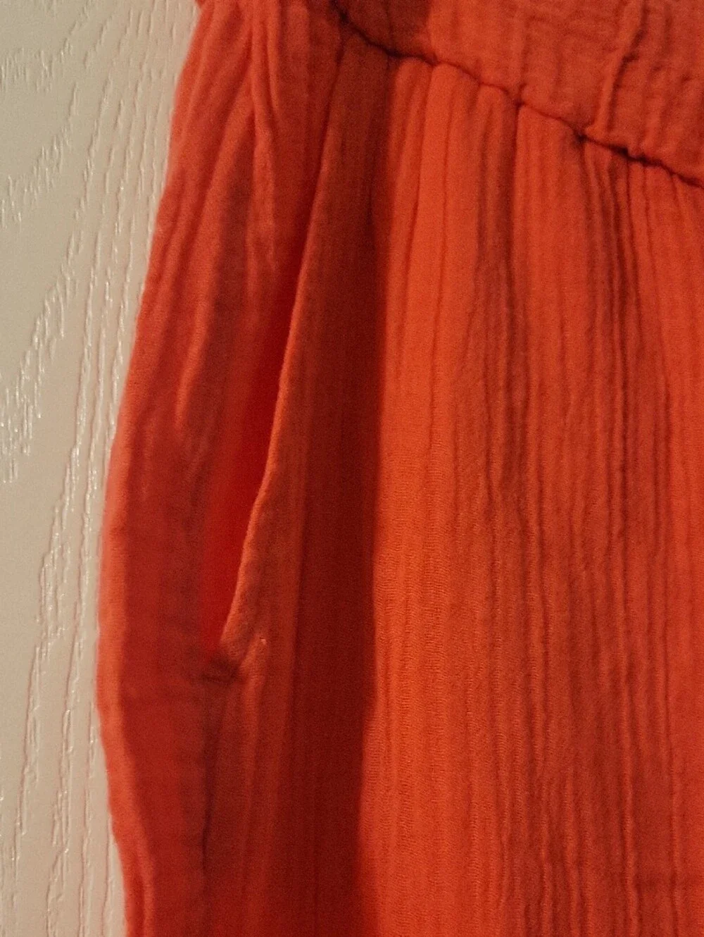Eileen Fisher Gauze Bright Orange Elastic Waist Wide-Leg Pants